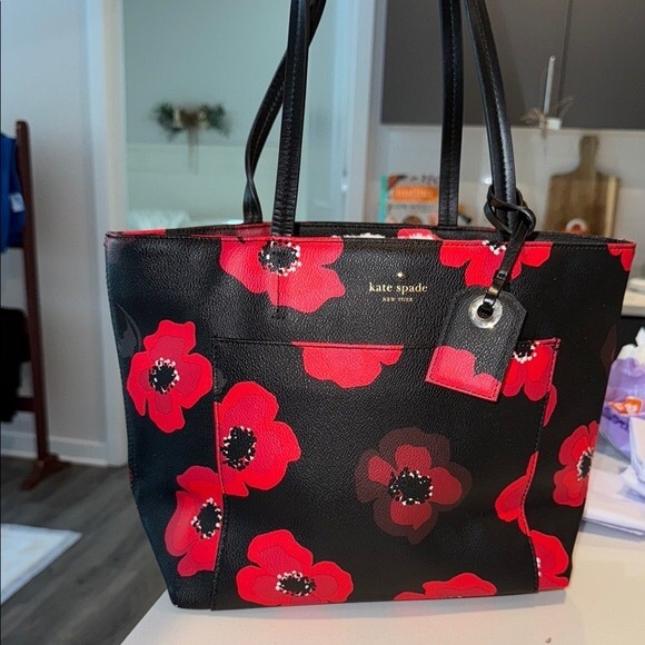 Kate Spade Hyde Lane Riley Poppy Print Leather Tote